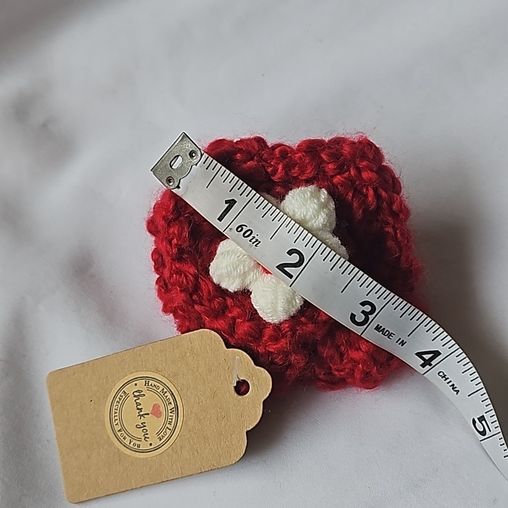 Hand Crafted Red Crochet Chunky yarn Red & white Puffy Flower barrette Hair Clip - Picture 10 of 17